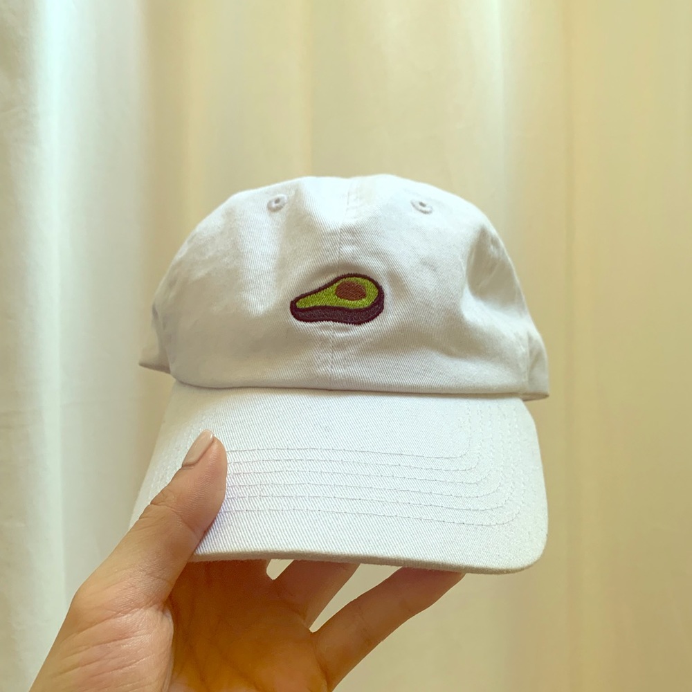 White Embroidered Avocado Cap